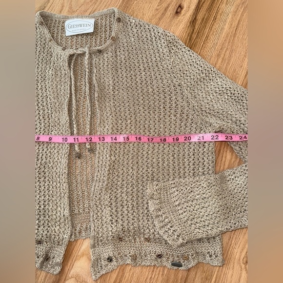 Vintage 100% Linen Giesswein Neutral Beachy Loose Knit Cardigan Women’s Size L - Picture 2 of 8